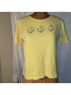 Ladies ASSETTS Short Sleeve Tee Shirt w/Embellished Anchors in Yellow - S